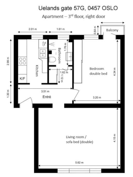 Apartment Popular Area, Central, 55m2, 1-4 Guests Oslo